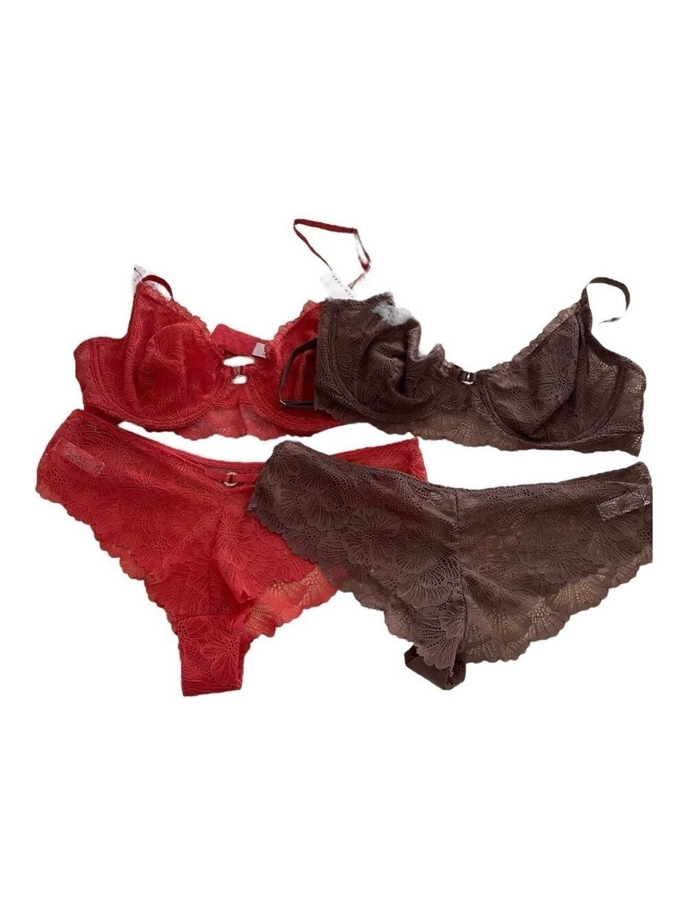 Nicole Miller New York Bra & Panties Sets, Two (2), Brown & Pink, 36C & L, NWT